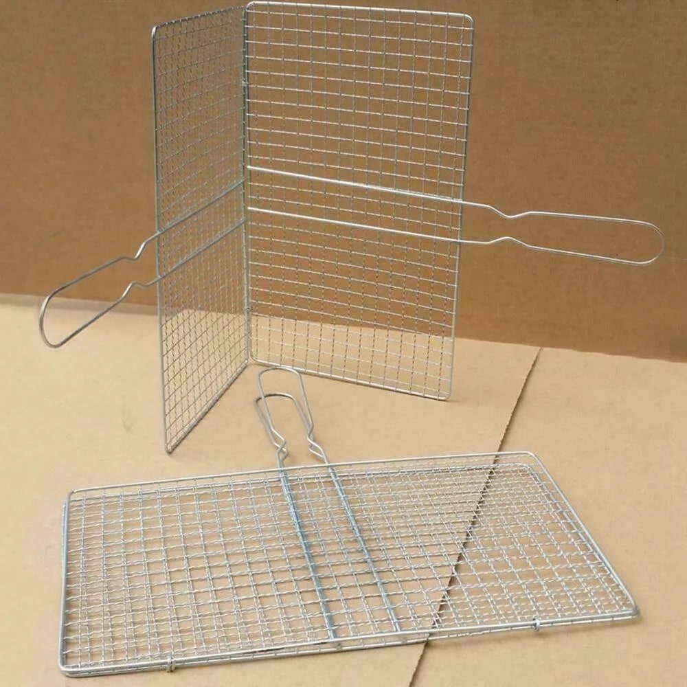 Metal BBQ Grill Basket Clip, Silver Heat-Resistant Vegetable Basket, 3 Size Options