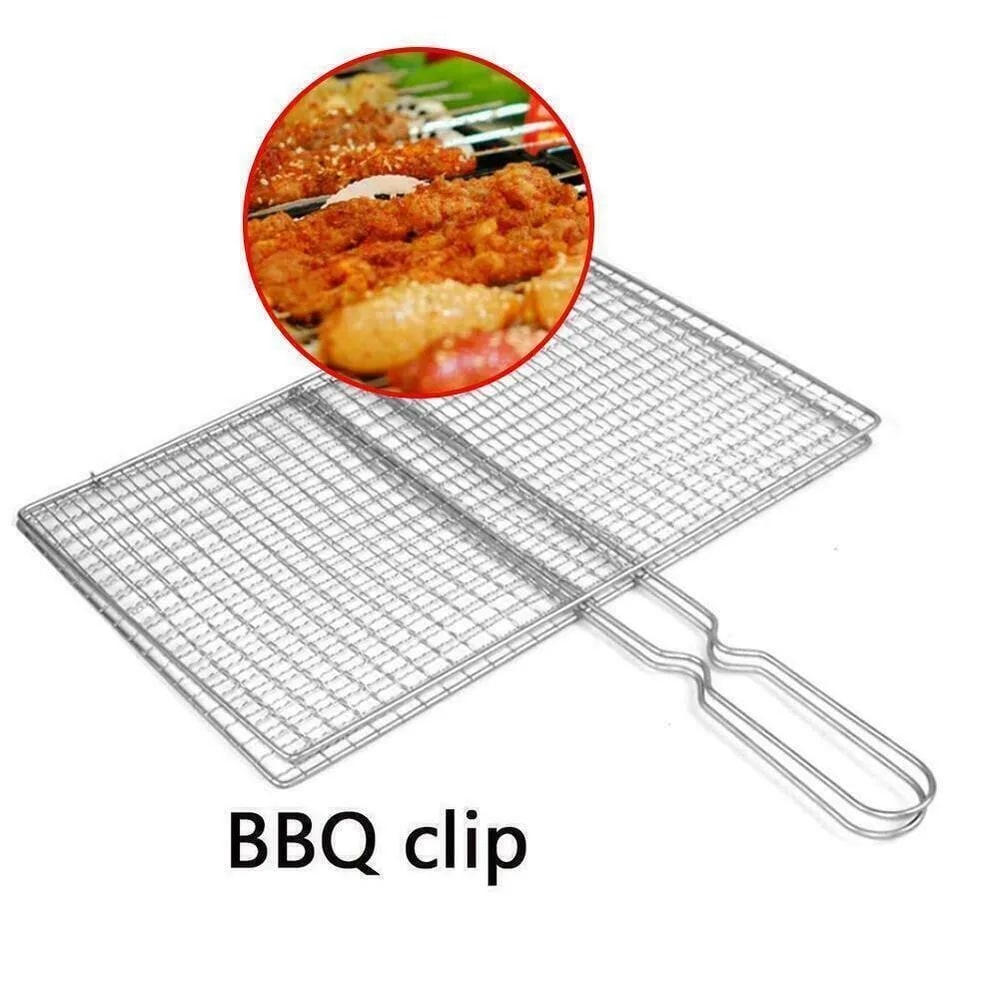 Metal BBQ Grill Basket Clip, Silver Heat-Resistant Vegetable Basket, 3 Size Options