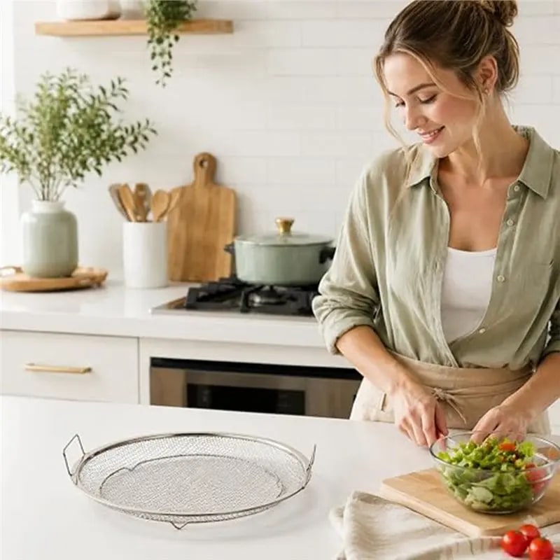 Stainless Steel BBQ Grease Drainage Tray and Mesh Colander, 24 cm