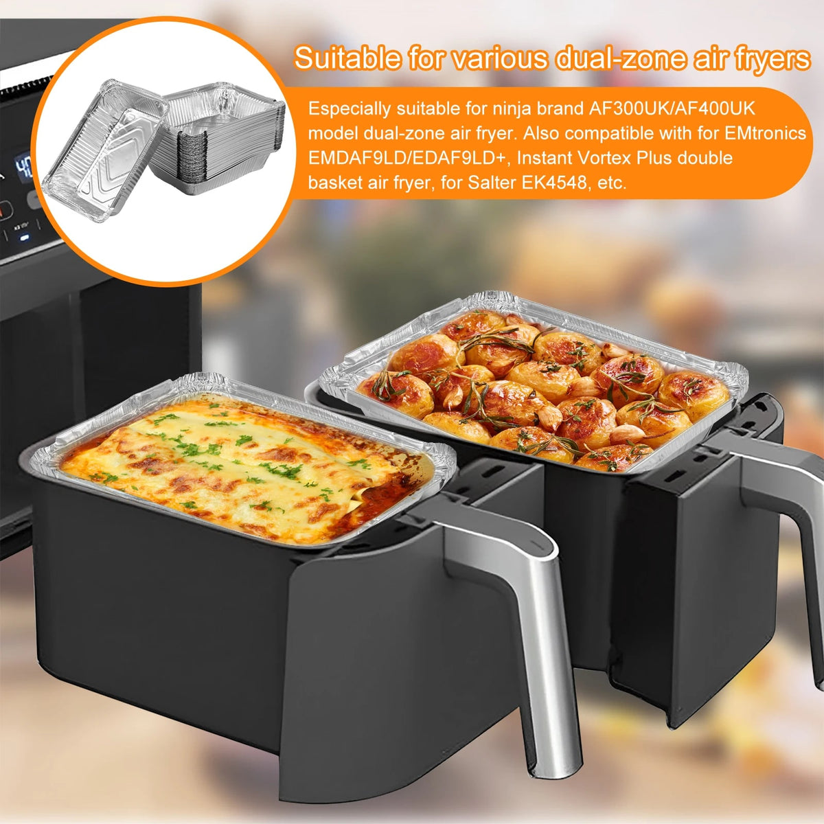 50 Silver Aluminium Foil BBQ Trays, 1100ml, 22 x 16 x 5cm, Non-Stick