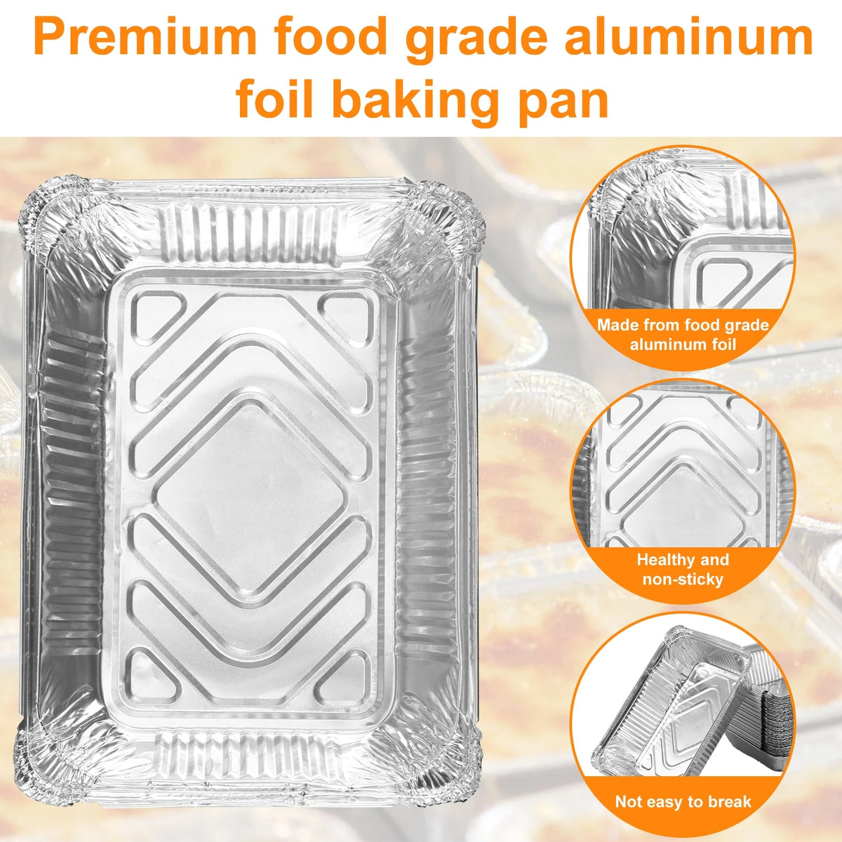 50 Silver Aluminium Foil BBQ Trays, 1100ml, 22 x 16 x 5cm, Non-Stick