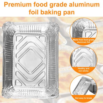 50 Silver Aluminium Foil BBQ Trays, 1100ml, 22 x 16 x 5cm, Non-Stick