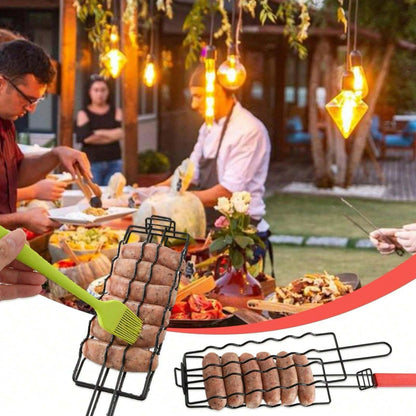Stainless Steel Hot Dog Grill Basket with Wooden Handle, 48.5cm