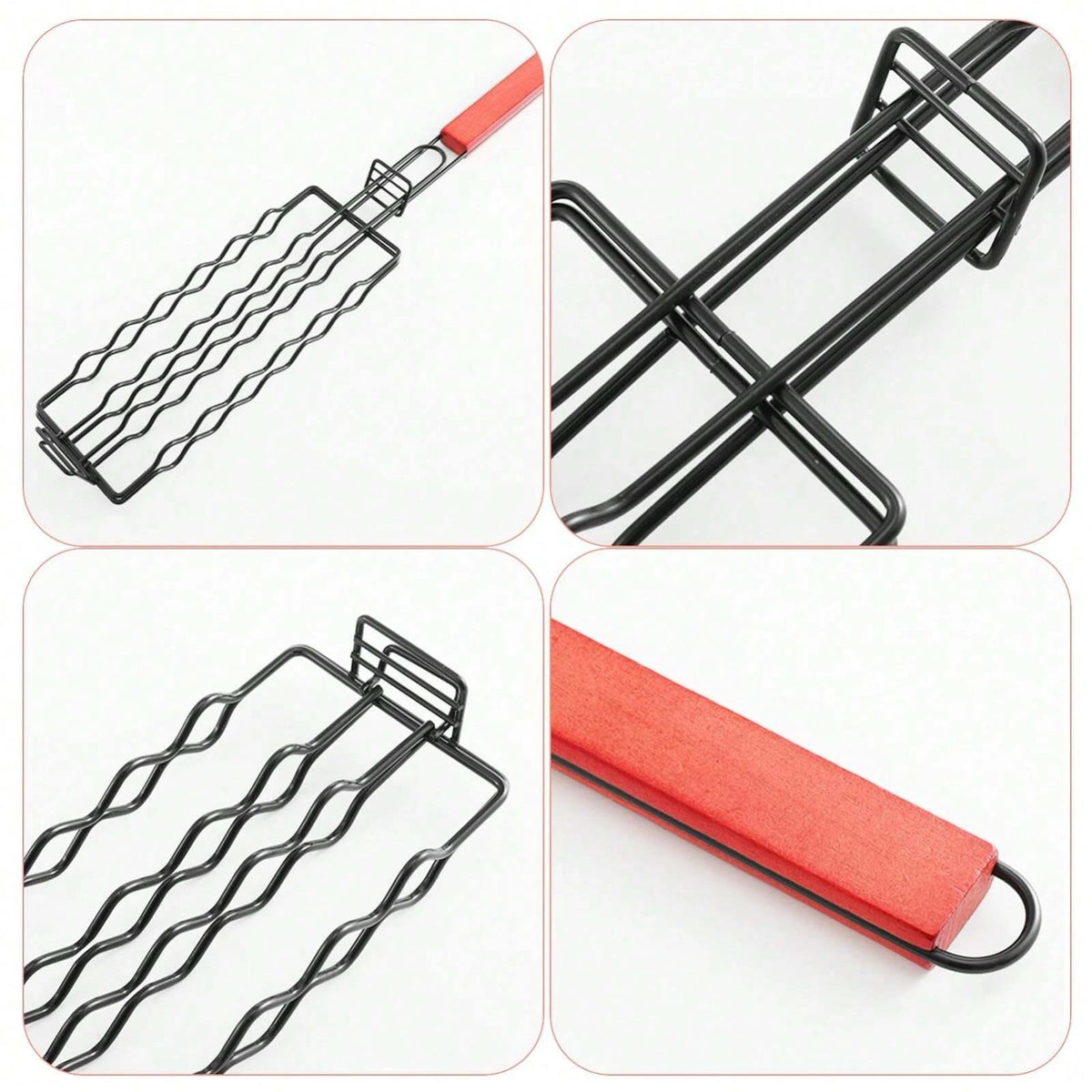 Stainless Steel Hot Dog Grill Basket with Wooden Handle, 48.5cm
