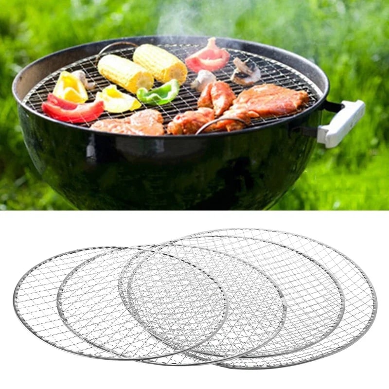 Round Metal Mesh BBQ Grill Basket for Fish and Vegetables, 26.5cm or 29.5cm