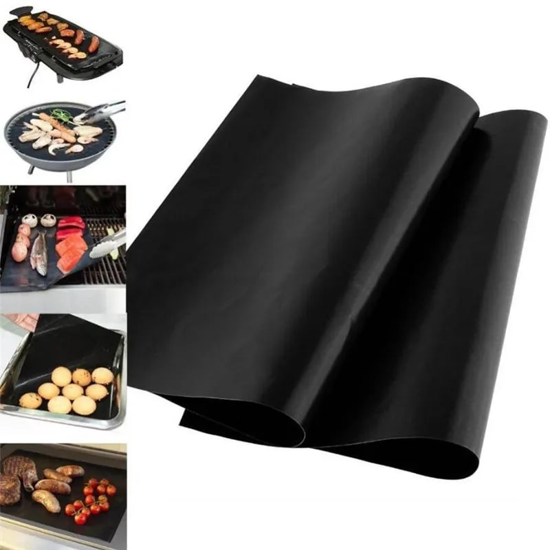 Reusable Non-Stick BBQ Grill Mat 33 x 40cm Black Baking Sheet
