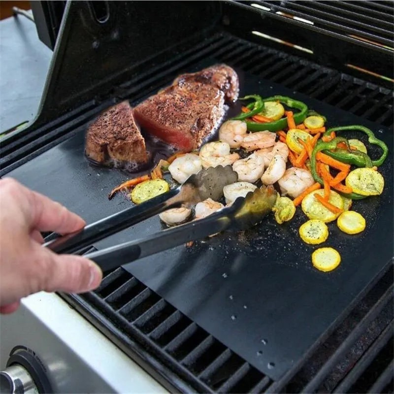 Reusable Non-Stick BBQ Grill Mat 33 x 40cm Black Baking Sheet