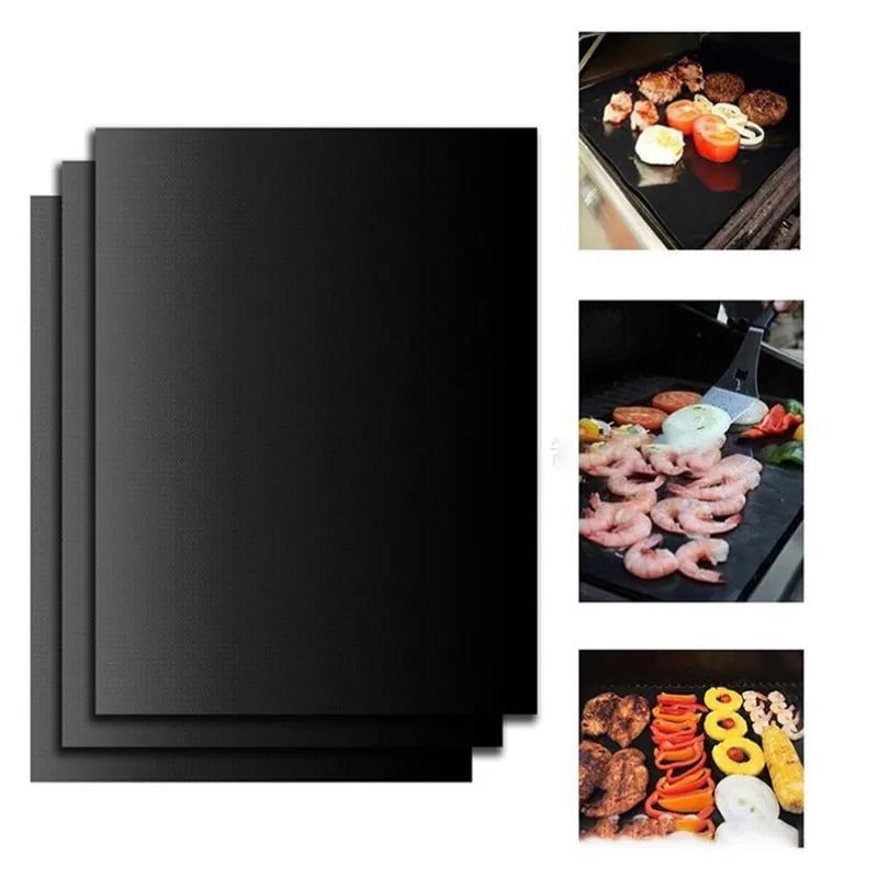 Reusable Non-Stick BBQ Grill Mat 33 x 40cm Black Baking Sheet