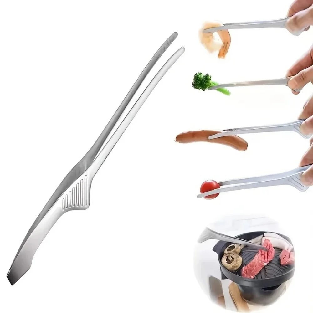Stainless Steel BBQ Tongs 24cm Self-Standing Silver Food Tongs