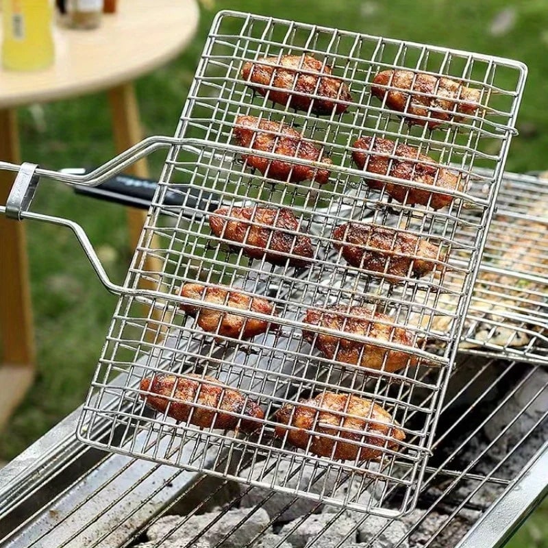 Stainless Steel BBQ Grill Basket for Fish, Meat and Steak, 33 x 20.5cm