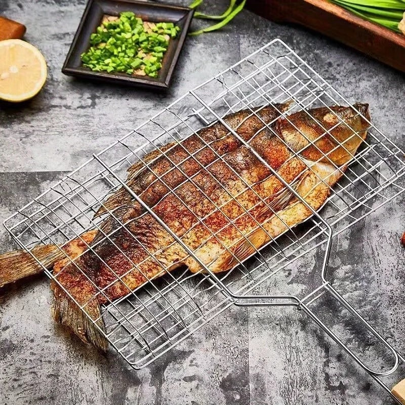 Stainless Steel BBQ Grill Basket for Fish, Meat and Steak, 33 x 20.5cm