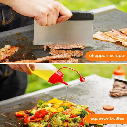 8-Piece Stainless Steel Griddle Tool Set with Spatulas, Scraper and Storage Bag