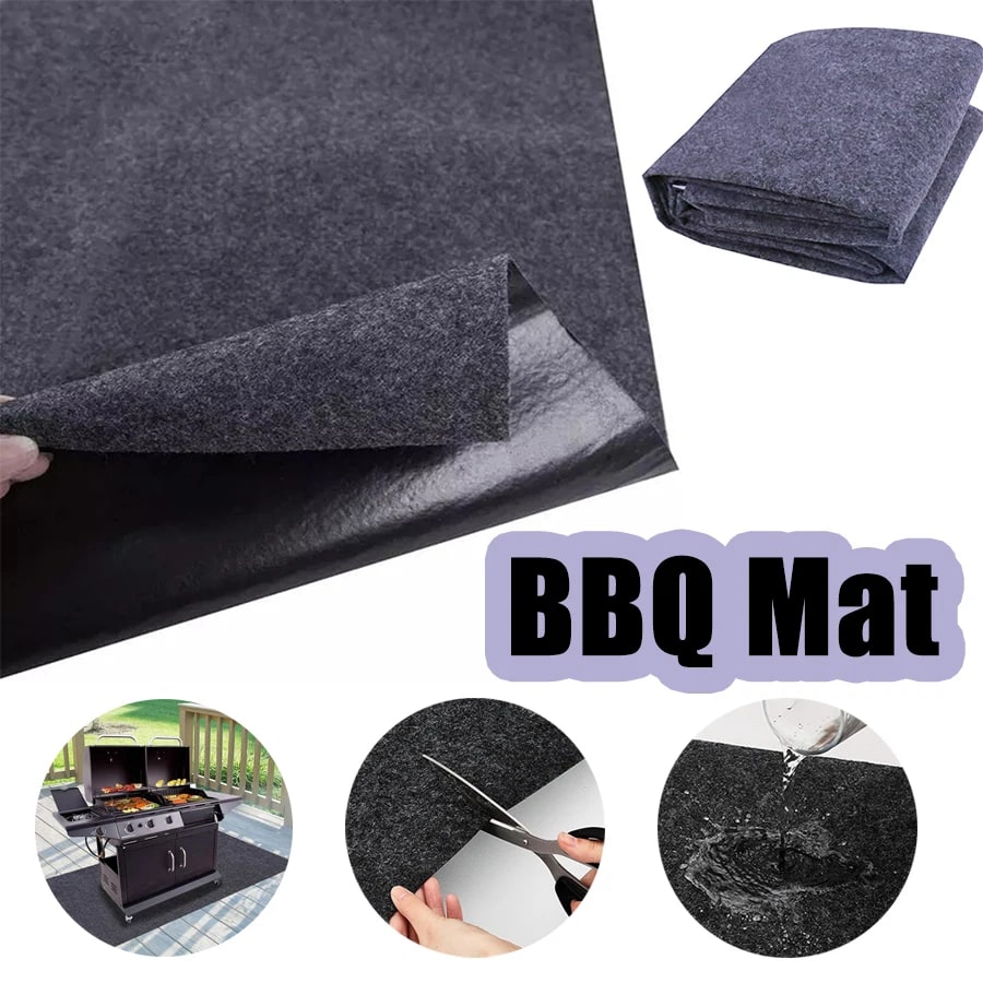 BBQ Grill Mat Fire-Resistant Rubber Floor Protector, Dark Grey, 10 Sizes