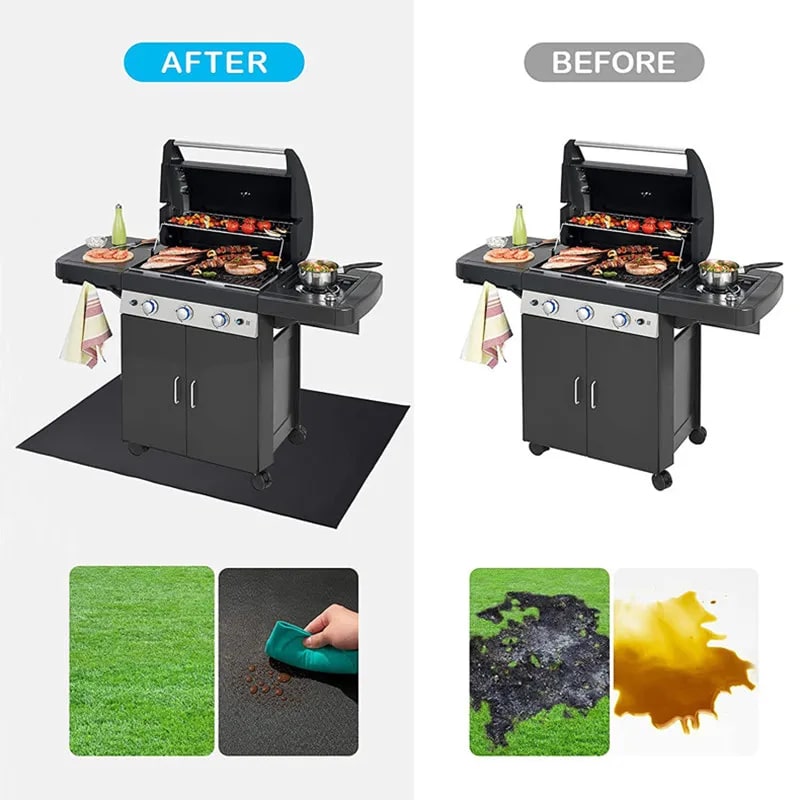 BBQ Grill Mat Fire-Resistant Rubber Floor Protector, Dark Grey, 10 Sizes