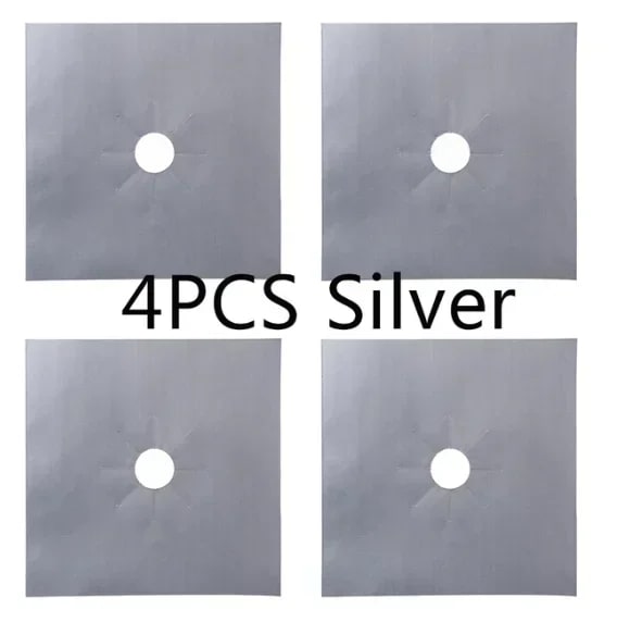 Gas Hob Protector Mat, Cut-to-Size Washable Stove Cover, 1 or 4 Pack - 4PCS Silver