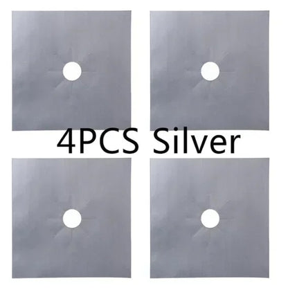 Gas Hob Protector Mat, Cut-to-Size Washable Stove Cover, 1 or 4 Pack - 4PCS Silver