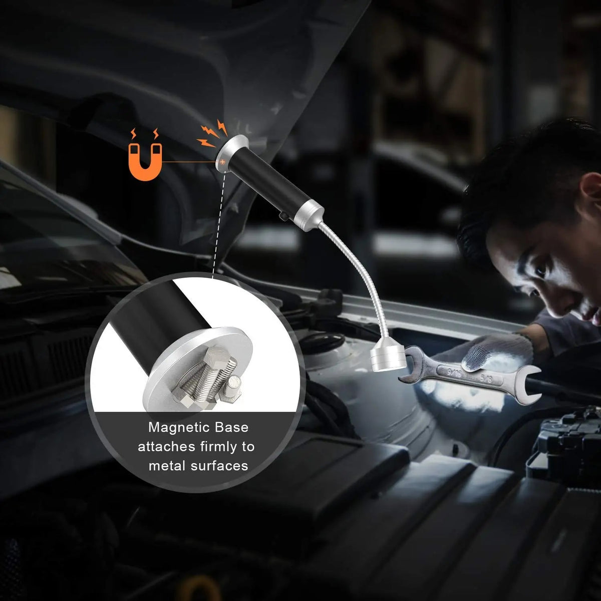 Magnetic LED Grill Light with Flexible 360° Gooseneck and AAA Batteries
