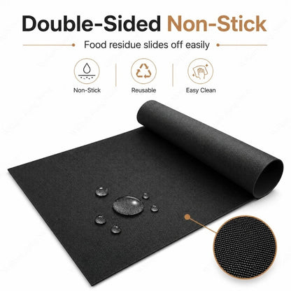 Reusable Glass Fibre Oven Mat, Non-Stick Liner for Ovens, Microwaves & BBQs, Black