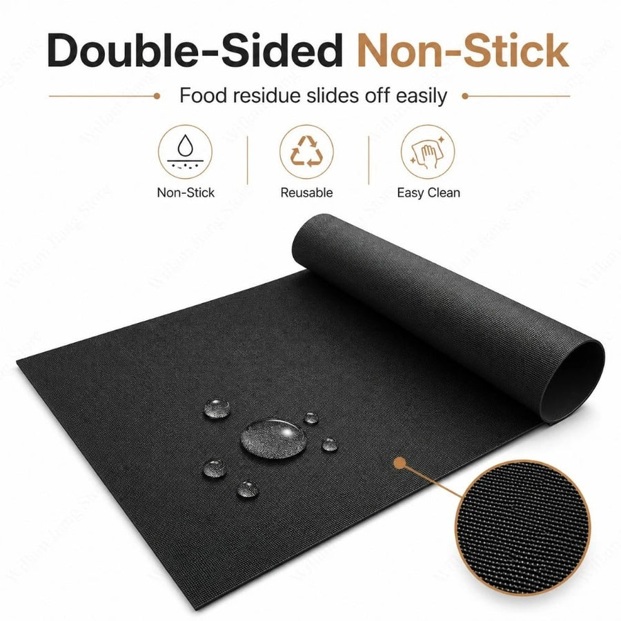 Reusable Glass Fibre Oven Mat, Non-Stick Liner for Ovens, Microwaves & BBQs, Black