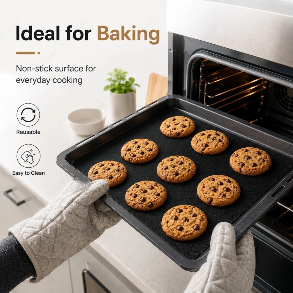 Reusable Glass Fibre Oven Mat, Non-Stick Liner for Ovens, Microwaves & BBQs, Black