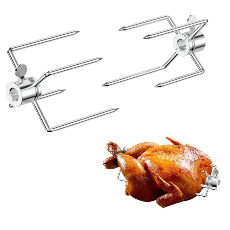 Rotisserie Meat Forks, Stainless Steel, 4-Prong, 2 Pack for 1/2-Inch Square Spit Rods