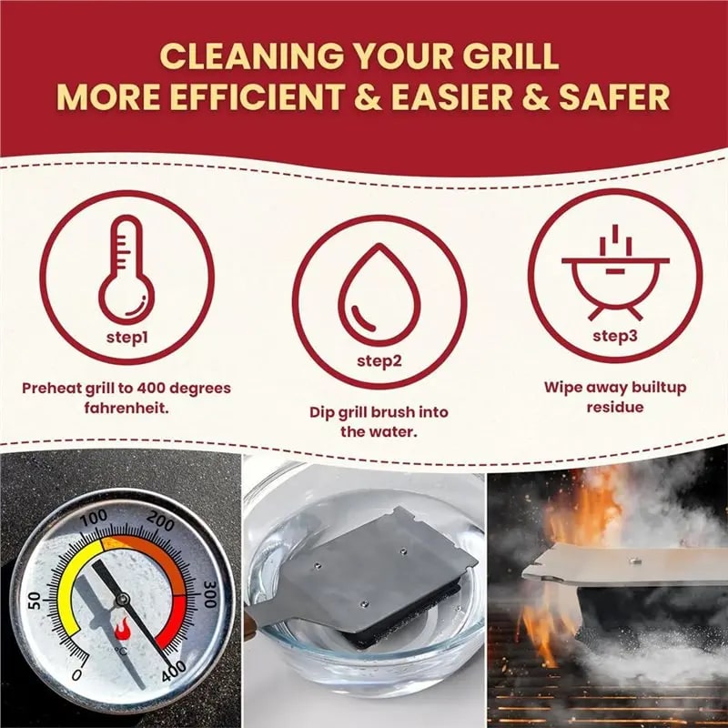 Bristle-Free BBQ Grill Brush with 410 Stainless Steel Scraper and Replaceable Head