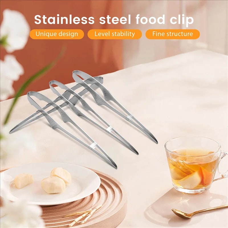 Stainless Steel BBQ Tongs, Self-Standing Korean & Japanese Grill Tongs, 24.5cm