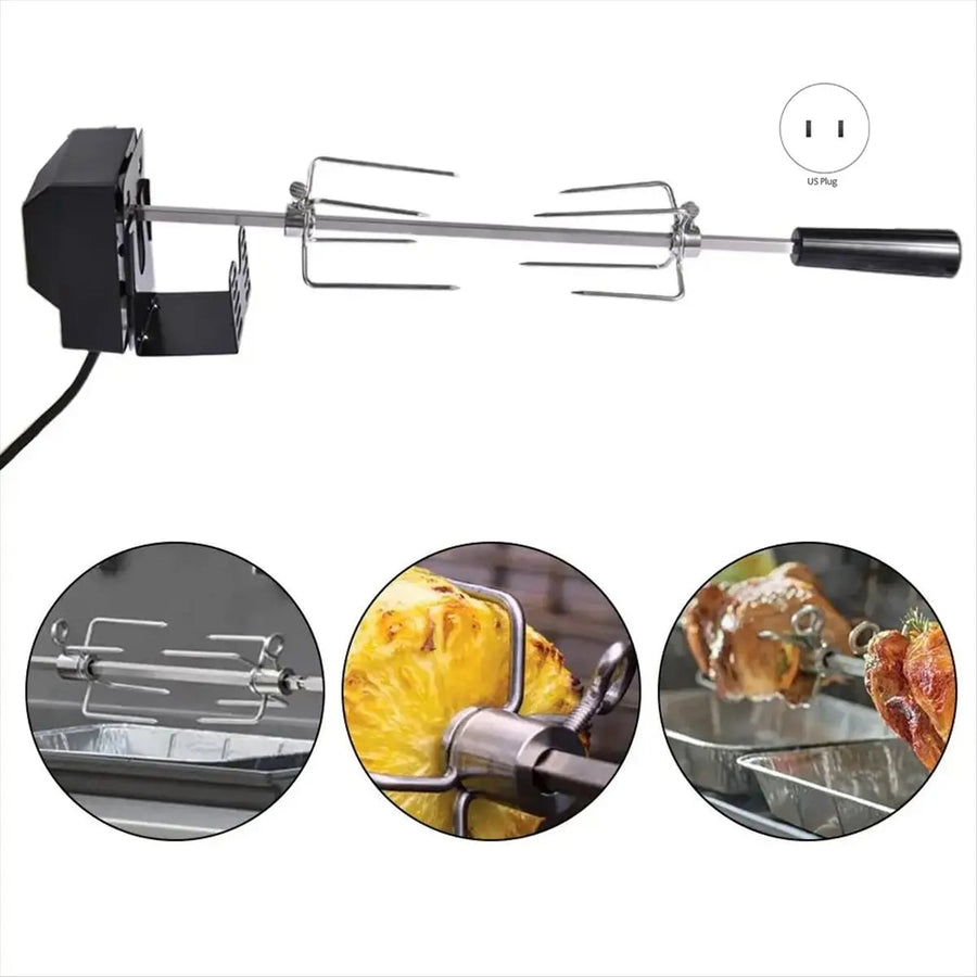 Rotisserie Kit with Motor, 82 cm Stainless Steel BBQ Spit, AC110V US Plug