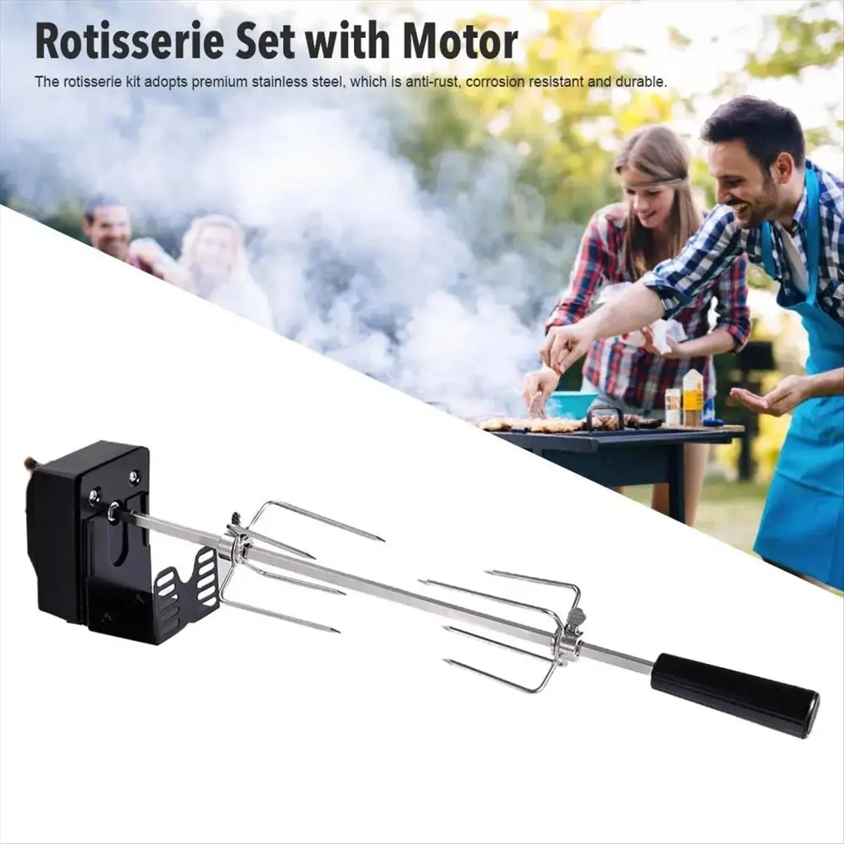 Rotisserie Kit with Motor, 82 cm Stainless Steel BBQ Spit, AC110V US Plug