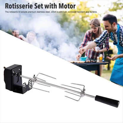 Rotisserie Kit with Motor, 82 cm Stainless Steel BBQ Spit, AC110V US Plug