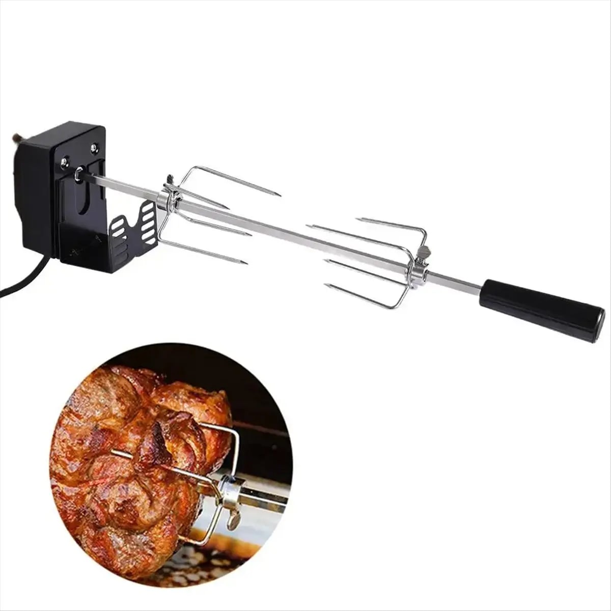Rotisserie Kit with Motor, 82 cm Stainless Steel BBQ Spit, AC110V US Plug
