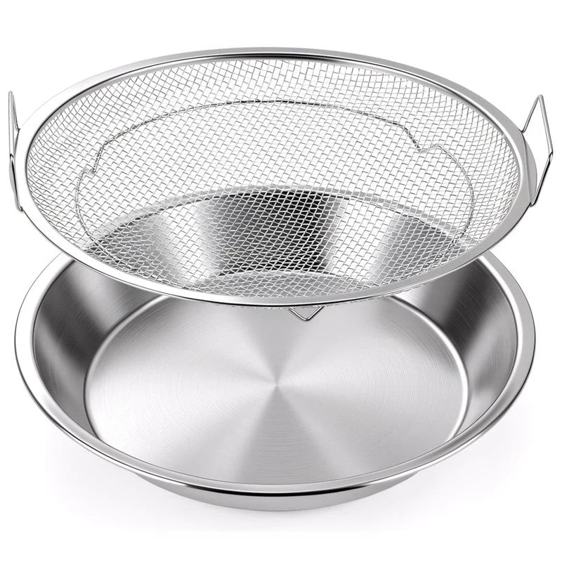 Stainless Steel Grease Drainer Tray with Mesh Colander, 24cm BBQ Grill Rack