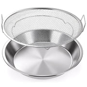 Stainless Steel Grease Drainer Tray with Mesh Colander, 24cm BBQ Grill Rack