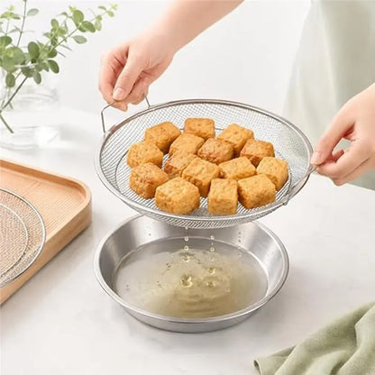Stainless Steel Grease Drainer Tray with Mesh Colander, 24cm BBQ Grill Rack