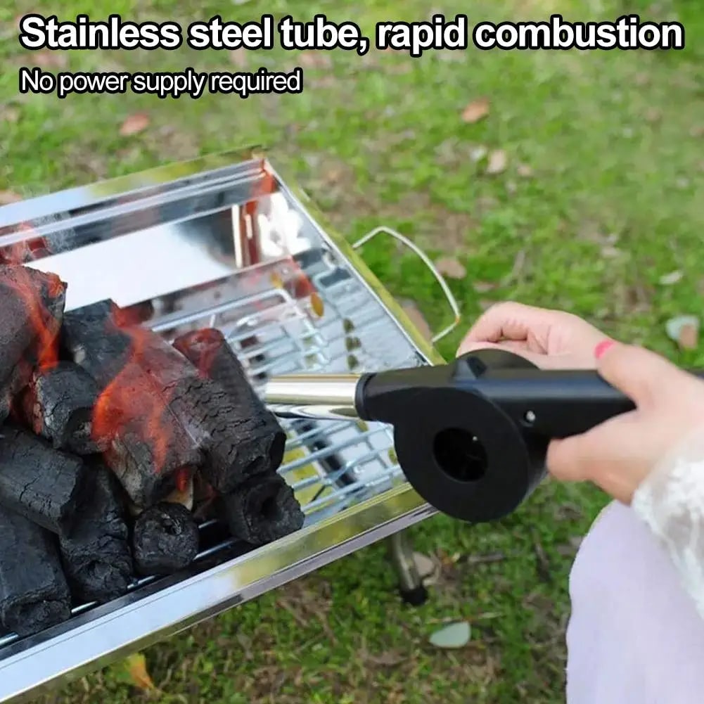 Hand-Cranked BBQ Air Blower Metal Fire Bellows 25cm Black
