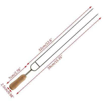 6 Stainless Steel BBQ Skewers with Wooden Handles, Double-Prong Forks, 39cm