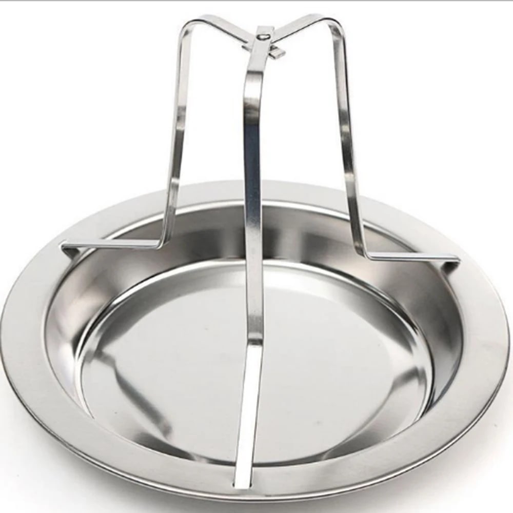 Metal Roast Chicken Holder Stand with Round Roasting Pan for BBQ Cooking