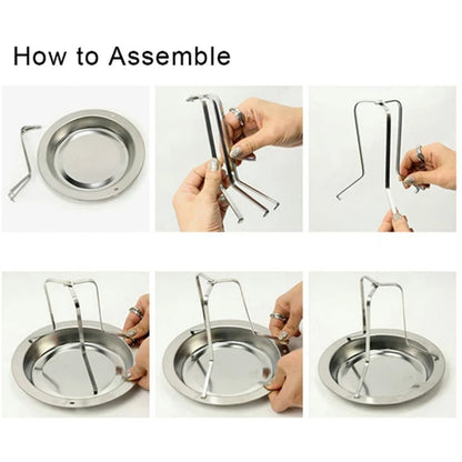 Metal Roast Chicken Holder Stand with Round Roasting Pan for BBQ Cooking