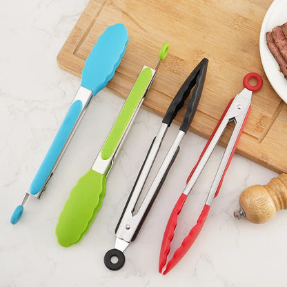 Silicone BBQ Tongs with Stainless Steel Arms, 9 or 12 Inch Options