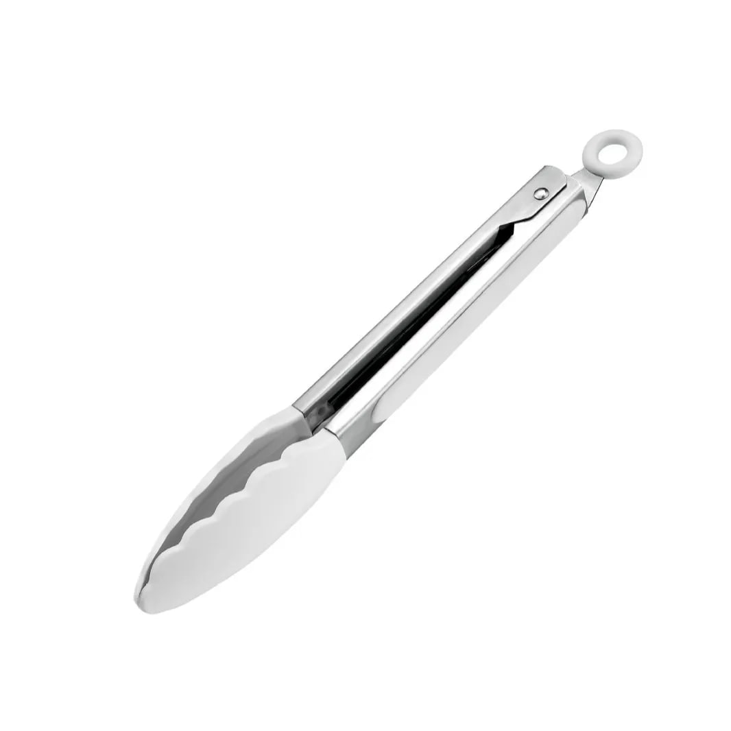 Silicone BBQ Tongs with Stainless Steel Arms, 9 or 12 Inch Options - 9 inch White
