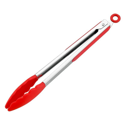 Silicone BBQ Tongs with Stainless Steel Arms, 9 or 12 Inch Options - 12 inch Red