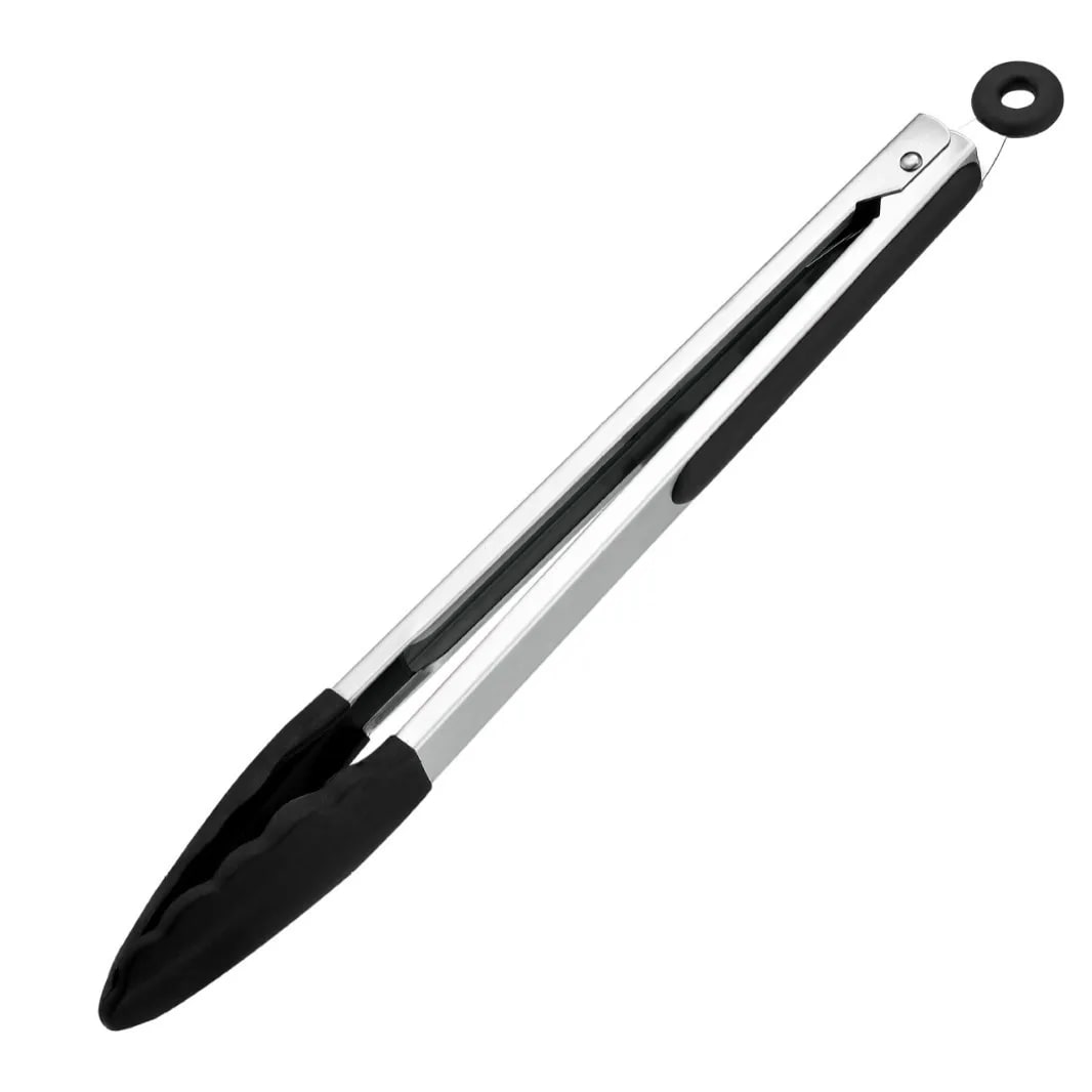 Silicone BBQ Tongs with Stainless Steel Arms, 9 or 12 Inch Options - 12 inch Black