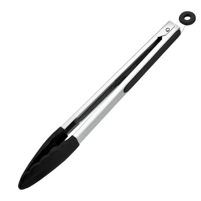 Silicone BBQ Tongs with Stainless Steel Arms, 9 or 12 Inch Options - 12 inch Black
