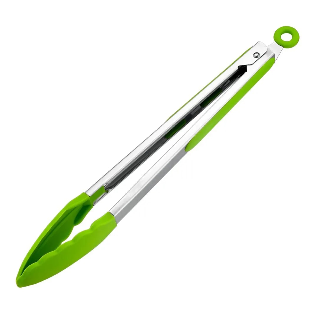 Silicone BBQ Tongs with Stainless Steel Arms, 9 or 12 Inch Options - 12 inch Green