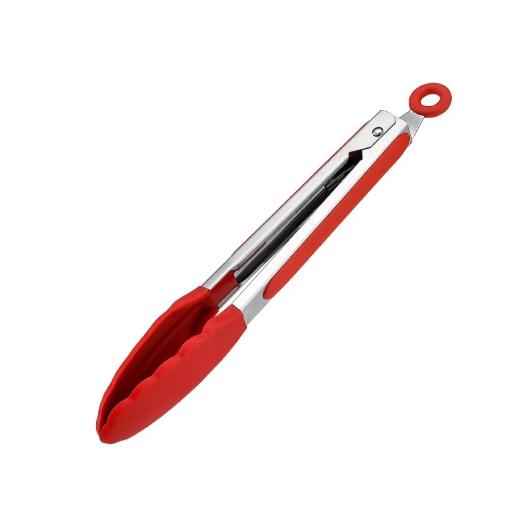 Silicone BBQ Tongs with Stainless Steel Arms, 9 or 12 Inch Options - 9 inch Red