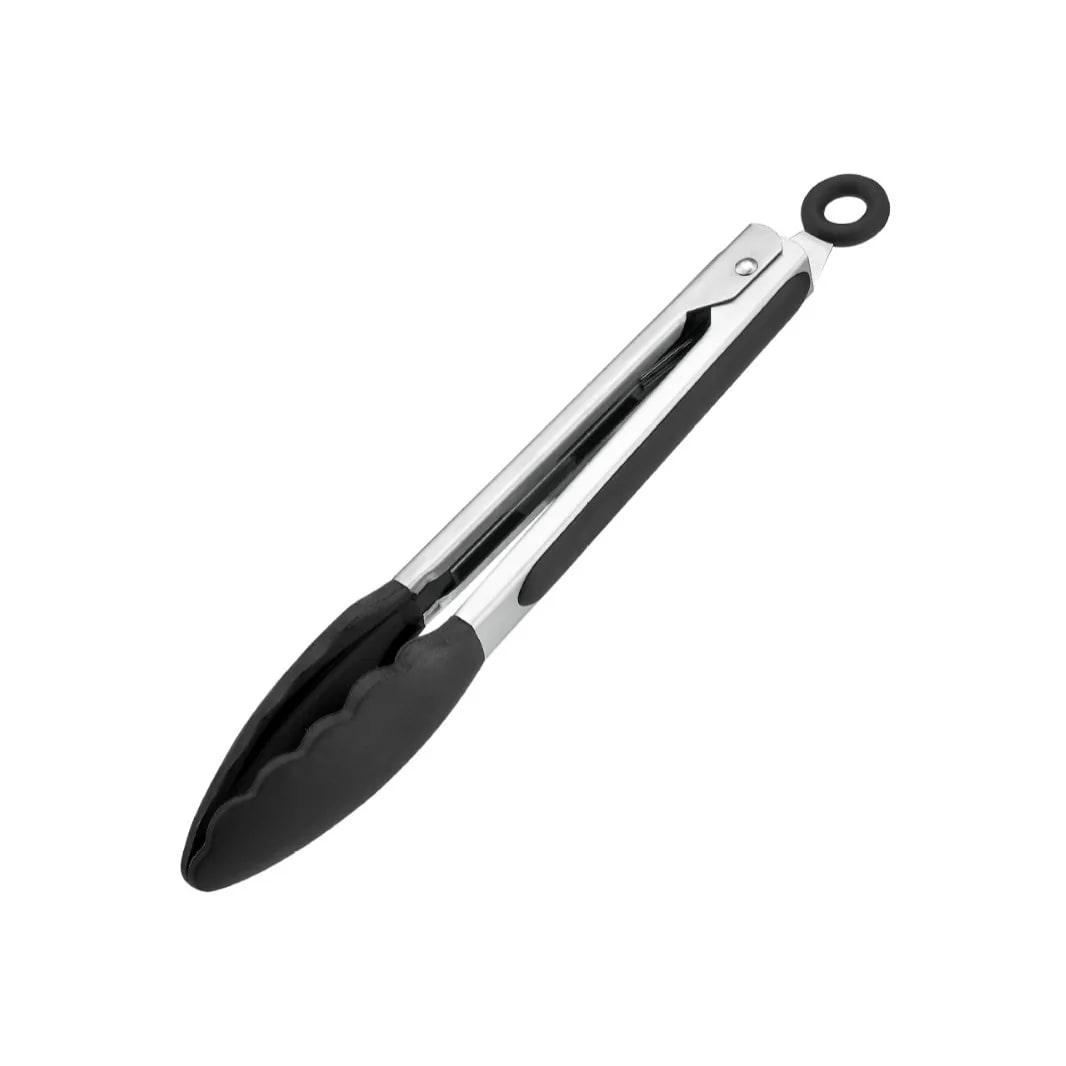 Silicone BBQ Tongs with Stainless Steel Arms, 9 or 12 Inch Options - 9 inch Black