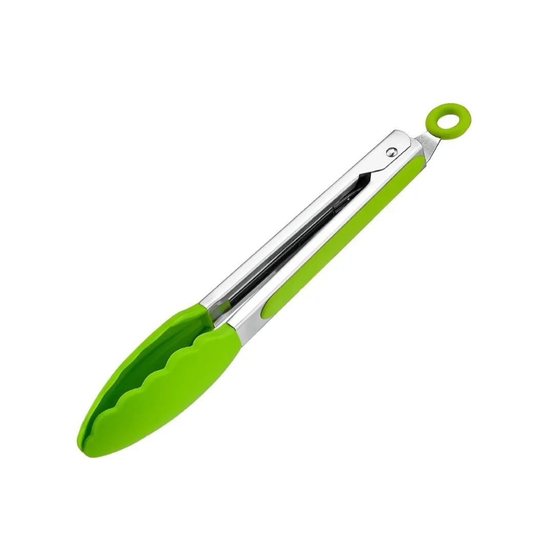 Silicone BBQ Tongs with Stainless Steel Arms, 9 or 12 Inch Options - 9 inch Green