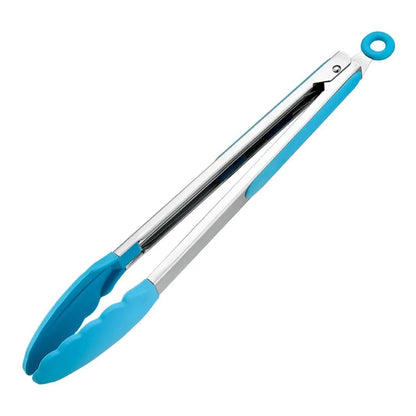 Silicone BBQ Tongs with Stainless Steel Arms, 9 or 12 Inch Options - 12 inch Blue