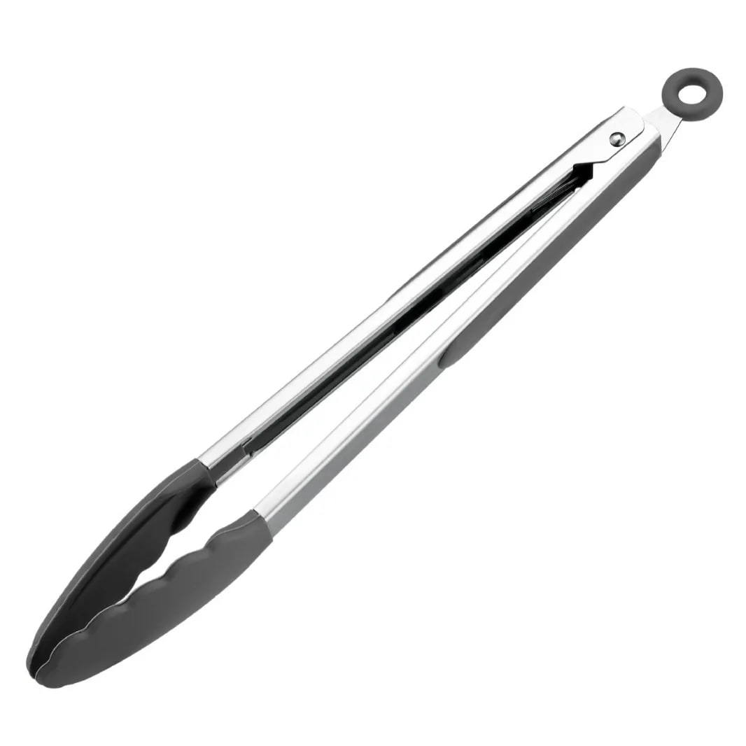 Silicone BBQ Tongs with Stainless Steel Arms, 9 or 12 Inch Options - 12 inch Gray