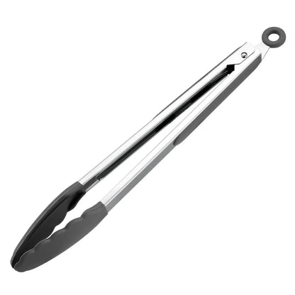 Silicone BBQ Tongs with Stainless Steel Arms, 9 or 12 Inch Options - 12 inch Gray